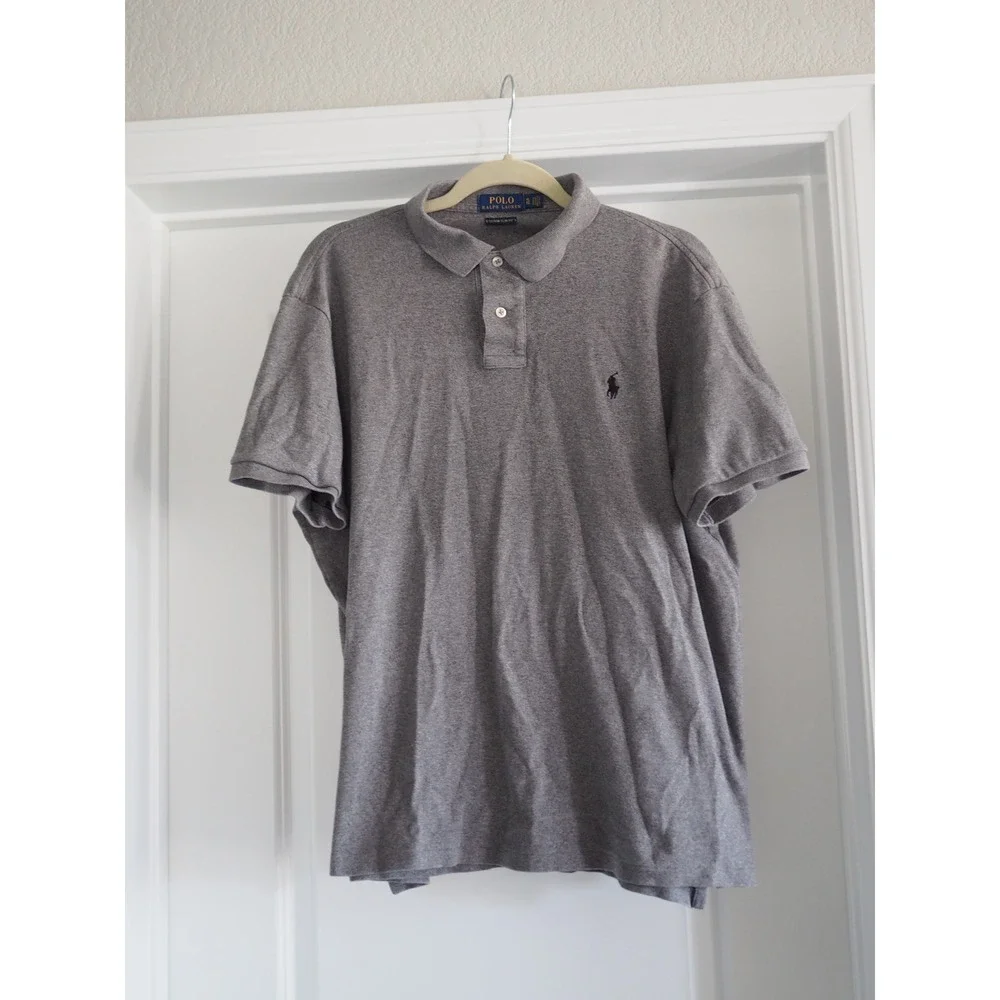Polo Ralph Lauren Custom Slim Fit Gray Polo Shirt Preppy XL Good Short Sleeve